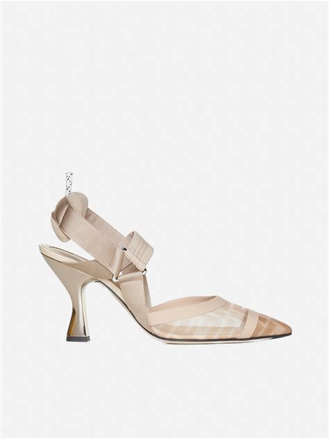 fendi nude shoes|Nude leather and pink mesh slingbacks with high heel .